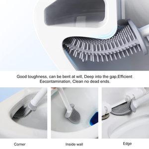 Hot Selling Modern Hygine Soft Rubber Flat Head Toilet Brush TPR Silicone Toilet Cleaning Brush and Holder Set - Product Image 3
