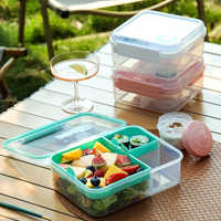 3-delige lekvrije bento lunchbox met handvat, magnetronbestendig, voedselveilige kunststof container voor kinderen op school