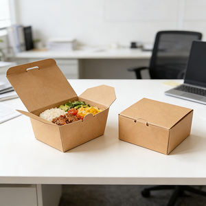 Factory Direct Eco-Friendly Disposable Food-Grade Kraft Paper Containers with Matt Lamination Rigid <b>Boxes</b> for Takeaway - Product Image 2
