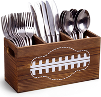 Organisateur de couverts en bois massif, design football, 3 sections, avec séparateur amovible pour la décoration de la table de cuisine et de salle à manger