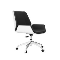 Chaises de bureau d'invité de visiteur en cuir en bois à dossier moyen avec roues