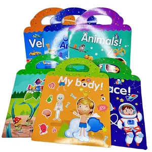 Juego de rompecabezas de actividad impermeable de liberación de silicona adhesiva reutilizable de 17 estilos Diy Dress Up Fun Gift Sticker Book para niños