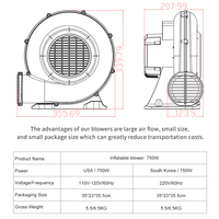 750 watt ventilateur souffleur d'air gonflable souffleur d'air danseur soufflant machine