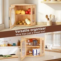 Dubbele Laag Keuken Opslag Houten Brooddoos Voor Voedsel Groenten Fruit Met Elegant Paneelontwerp
