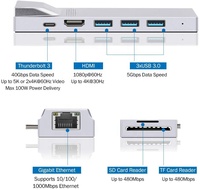 HUB USB-C 8 in 2 Thunderbolt 3/4 5K data 40Gbps dan 100PDW hub dengan RJ45 port usb-A 3.0 HUB Dock Multiport