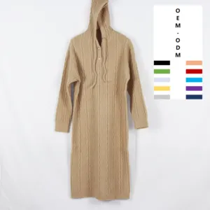 Factory Price Sweater Ribbed Knitted Jumper Oversize Hooded Sweater Women Long