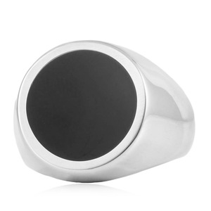 yunnique Men's <b>Titanium</b> Steel <b>Ring</b> Round Black Inlay Bezel Setting Gift Jewelry - Product Image 3