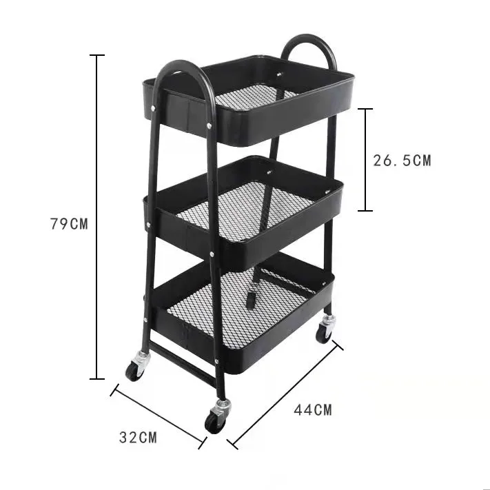 Three floors kitchen toilet multifunctional shelving dismountable assembly convenient trolley
