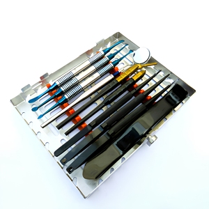 Kit de micro-chirurgie dentaire orale avec cassette parodontale, instruments d'implantation en acier inoxydable allemand, réutilisables, autoclavables, certifiés CE - Product Image 1