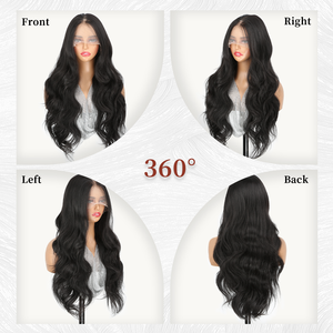 <span class=keywords><strong>Parrucca</strong></span> Sintetica con Frontale in Pizzo 13x6, Ondulata, <span class=keywords><strong>Nera</strong></span>, per Uso Quotidiano, Garanzia di Fabbrica - Product Image 6