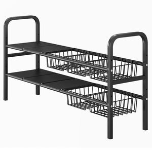 Multifunctional Carbon Steel <b>Under</b>-Sink Kitchen Storage Organizer with Basket Kitchen Sink Organizer Countertop Shelf for Home - Product Image 3