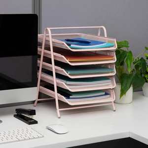 5 Tier <b>File</b> Tray Organizer Desk Paper <b>Document</b> Holder Desktop Storage for Office Home or School Organization Pink - Product Image 2