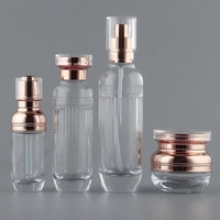 Ensemble d'emballages de luxe en verre pour soins de la peau : flacon pompe pour lotion, compte-gouttes pour sérum, pot à crème, conteneur cosmétique vide pour présentation
