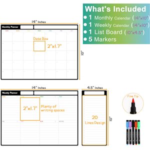 Lavagna cancellabile a secco all'ingrosso eco-friendly 3 pezzi settimanale mensile <span class=keywords><strong>Planner</strong></span> lavagna magnetica calendario per frigorifero