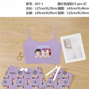 ชุดนอนผู้หญิงแบบสามชิ้น กางเกงขาสั้น ลายการ์ตูน สายเดี่ยว เสื้อผ้าใส่ในบ้าน เนื้อผ้านุ่ม ระบายอากาศได้ดี - Product Image 6