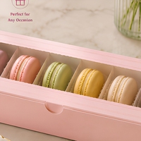 Boîtes à macarons longues en carton pliables roses avec fenêtre, logo imprimé personnalisé