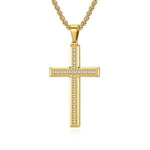 Unisex <b>Cross</b> Necklace Zinc Alloy Pave Setting Full Diamond Pendant Gift Jewelry - Product Image 5