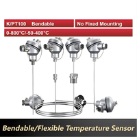 WRNK-131 Sensor Termokopel Berlapis Baja PT100 Tipe K Panjang 500-1500mm Opsional 0-800C -50-400C Dapat Dibengkokkan Fleksibel Temperatur
