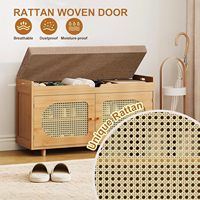 Moderne Eingangsbank mit Klappdeckel, Holz-Rattan-Schuhregal, Schrank, Sideboard, Buffet-Konsole mit Tür