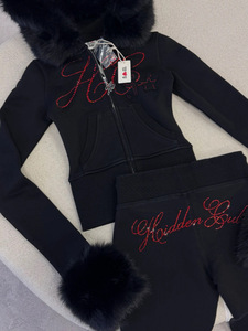 Y2k abbigliamento con cappuccio giacca di pelliccia tinta unita a contrasto cerniera con cappuccio maglione lungo Cardigan pantaloni a vita alta Casual sport - Product Image 4