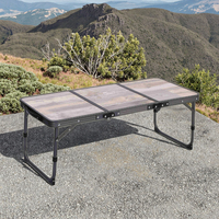 Table pliante portable vintage pour camping en plein air road trips aluminium durable en métal avec panneau de style bois mobilier d'extérieur