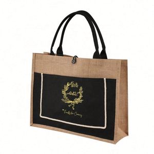 Bolsa de Yute Reutilizable de Lino Natural para Compras o Playa, con Logotipo Personalizado Impreso, Venta al Por Mayor - Product Image 1