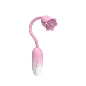 Vibrateur double action en silicone avec stimulateur clitoridien en forme de fleur - Jouet pour adultes rechargeable et flexible pour femmes - Product Image 1