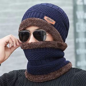 Ensemble bonnet d'hiver tricoté pour homme et femme, cagoule épaisse en laine avec écharpe intégrée, masque et bonnet R0780 - Product Image 1