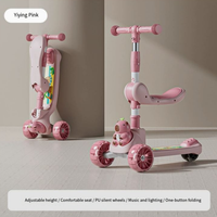 Trottinette Enfant Pliable Luxe Populaire en Promotion, Plateforme Large, Roues PU, 3 Roues, Alimentée par Batterie, Lumières Clignotantes, Musique, Hauteur Réglable