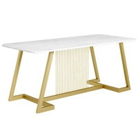 Ensemble table et chaises en marbre de luxe nordique avec structure en fer, personnalisable pour le bureau et la maison