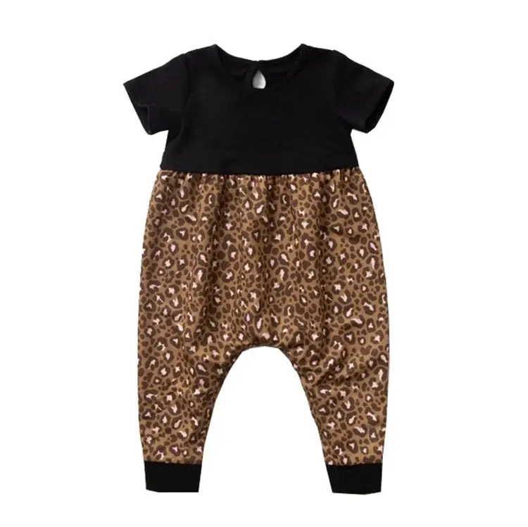 ملابس أطفال فرنسية تيري أزياء الفتيات ملابس أطفال حديثي الولادة أسود الفهد مطبوع ملابس