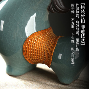 Ceramic Horse Figurine With Bamboo Weave Decorative Sculpture For Desk Home Office Traditional Style Handmade Animal Shape - Product Image 4