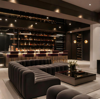 Comptoir de bar de luxe personnalisé pour sous-sol avec mur d'exposition de vins à LED et meuble de bar en pierre pour villa et appartement
