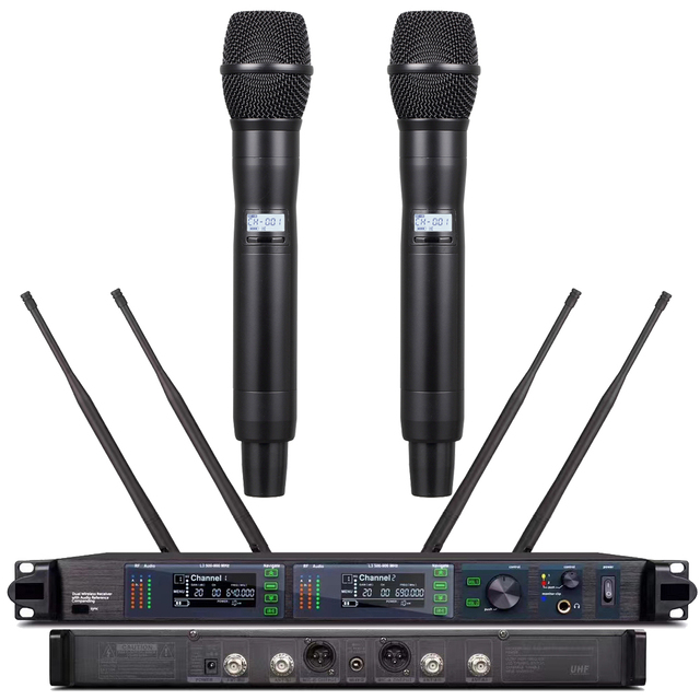 AD4D 200 Channels UHF Wireless Microphone System with Noise Cancelling for Smart Phones Conference Stage & KTV MiCWL Audio