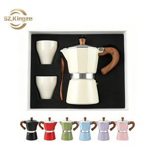 Juego de Regalo de Café de Lujo Kingze con Logotipo Personalizado, Juego de Cafetera Moka de 3 y 6 Tazas con Tazas y Cuchara - Product Image 1