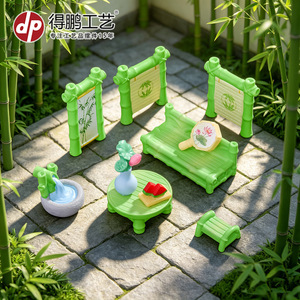 Bamboo Miniature Scene Ornament Set 6 Piece Landscape Accessories Indoor Outdoor Decorative <b>Garden</b> Decor Painted Synthetic - Product Image 2