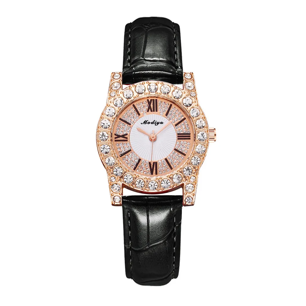 Women Watches Rectangle Diamond Dial Leather Strap Quartz Sports Wrist Watch