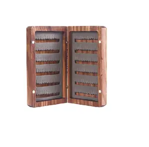 Handmade Premium Black Walnut Wooden fly box Foam insert burled wood fly fishing box and Classical Fishing Gear wood fly box