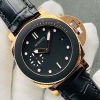 Montre de plongée mécanique rétro pour hommes, mouvement automatique, cadran noir, bracelet en cuir à grain de croco, boîtier en or rose