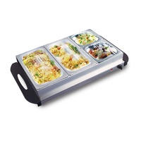 Chauffe-Plats et Réchaud de Buffet en Acier Inoxydable pour Usage Domestique, Facile à Nettoyer, avec 4 Plateaux Séparés, Capacité de 7 QT