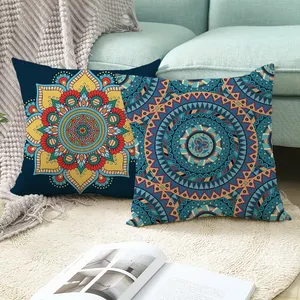 Saku Karakter Mandala Arab Kustom Dicetak India Dekorasi Rumah Boho Oriental Hijau Persegi Sarung Bantal