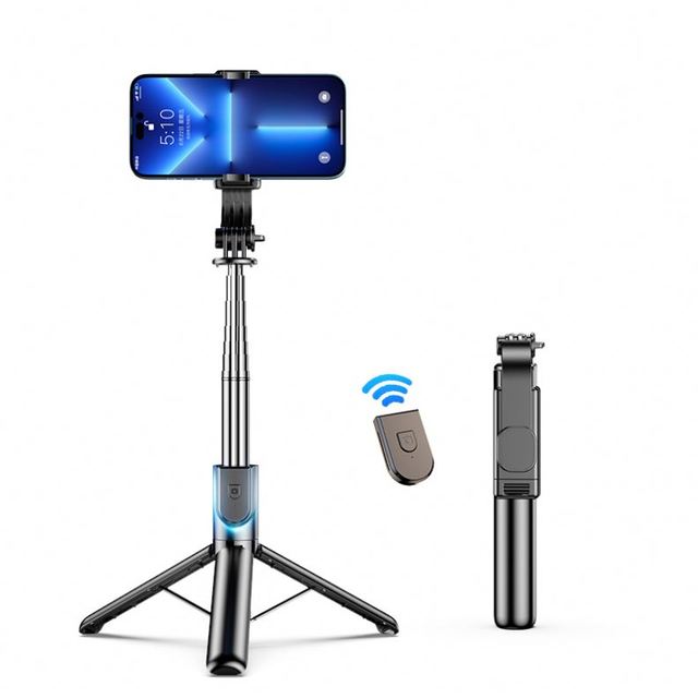 127cm Foldable 360 Degree Rotating Selfie Stick Tripod with BT Mobile Phone Holder Extension Portable