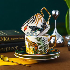 European Style Jungle Series Ceramic Coffee Cup and Saucer Set for Afternoon Tea & Gifts - Product Image 2