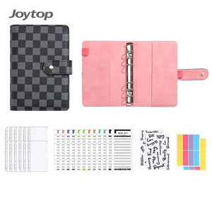 Joytop Custom Plaid A7 Pu Leather 6 Rings Budget System Binder Planner With Cash Envelopes loose-leaf storage book