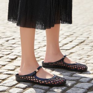 Fashion Jelly Mary Janes for Women Mesh Flats Clear Jellies Slide <strong>Closed</strong> Toe Slip on Mules Beach Buckle Strap Low Heel <strong>Sandals</strong> - Product Image 6