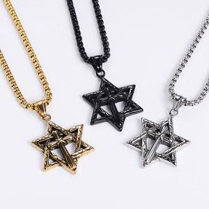 Ciondolo a Sei Stelle Risingmoon in Acciaio Inossidabile, Finitura Anticata Nera, Argento o Oro - Product Image 3