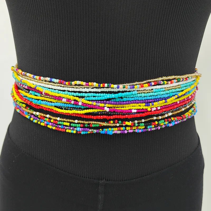 Waist Beads Chain Belt African Waist Beads Belly Chain Body Jewelry Bohemian Style Elastic Colorful Rice Bead Waist Chain