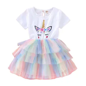 Robe de princesse à imprimé licorne pour fille, jolie robe à manches courtes, couleur, nouvelle collection printemps automne 2023