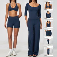 ARCHNANO Ensemble de yoga 2 pièces pour femme, pantalon large et haut court dos nu en V profond, tenue de sport, gym, fitness, pilates, logo personnalisé