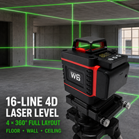 Niveau laser vert industriel 4D à 16 lignes avec auto-nivellement et ligne croisée à 360 degrés pour la pose de carrelage mural/sol
